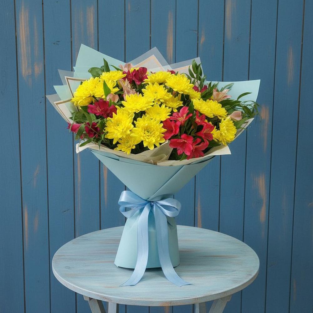 Букет цветов из: Альстромерии и Хризантемы в Мочилы