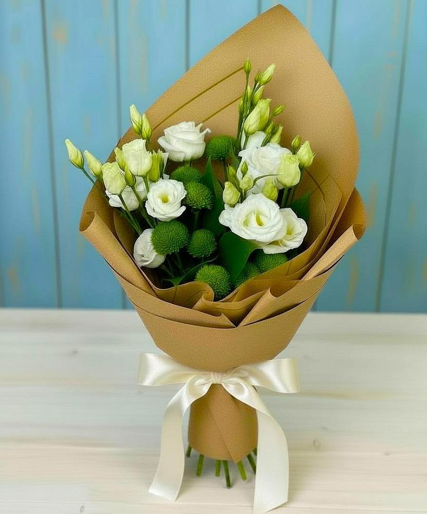 Букет цветов из: Хризантемы и Лизиантусы в Мочилы